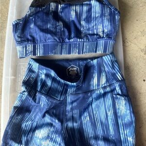 Asics Navy and Light Blue Activewear Set bra and shorts included!❤️